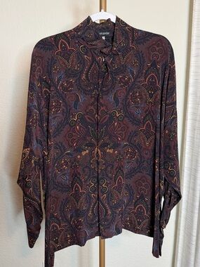 Eskandar Women’s Silk Paisley Button-Up Blouse Top